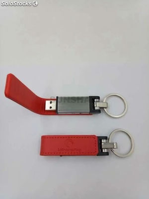 Memoria flash USB pendrive cuero PU negro y rojo como regalos promocionales - Foto 2
