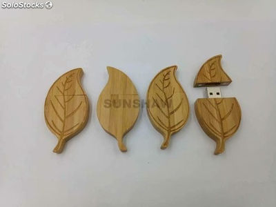 Memoria flash USB pendrive de bambú en forma de hoja como regalos personalizados - Foto 4