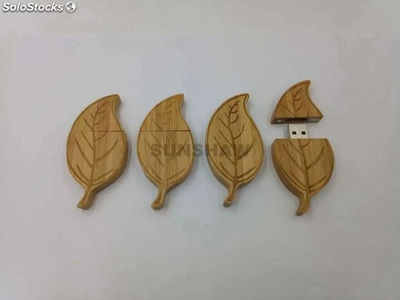 Memoria flash USB pendrive de bambú en forma de hoja como regalos personalizados