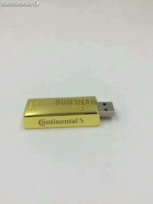 Memoria Flash USB pendrive en forma barra dorada lujoso con botón presionando - Foto 2