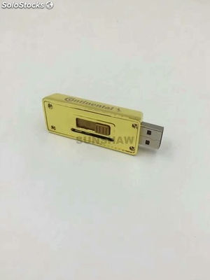 Memoria Flash USB pendrive en forma barra dorada lujoso con botón presionando - Foto 4