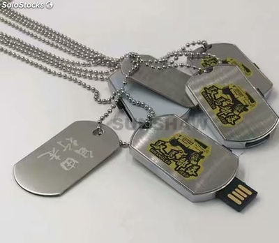 Memoria USB acero inoxidable forma etiqueta perrocadena frijoles logotipo láser