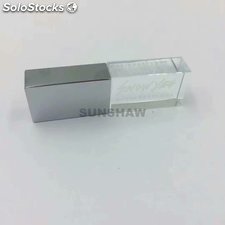 Memoria USB cristal logotipo con logotipo de láser interior y luz LED de colores