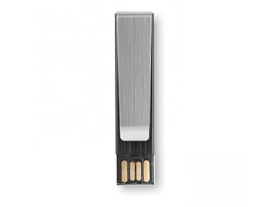 Memoria USB de aluminio con clip en la parte superior.