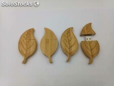 memoria usb de bambú en forma de hoja con logo personalizado al por mayor