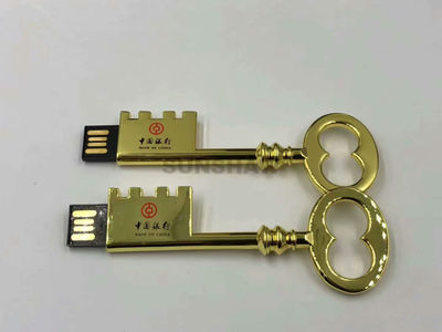 Memoria USB de llave lujoso dorado metálico con alta velocidad y logo impreso
