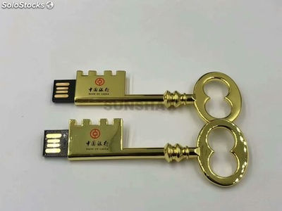 Memoria USB de llave lujoso dorado metálico con alta velocidad y logo impreso