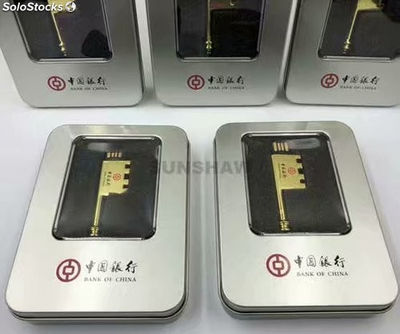 Memoria USB de llave lujoso dorado metálico con alta velocidad y logo impreso - Foto 2