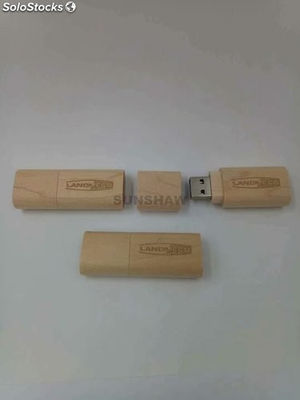 Memoria USB pendrive madera natural logotipo láser y chip de capacidad completa