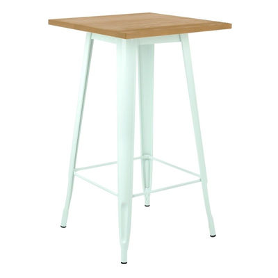 Mesa acero style blanca alta con madera 60x60 cm