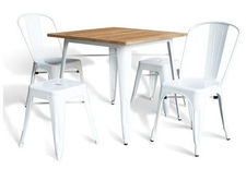 Mesa acero style blanca con madera 80x80 cm
