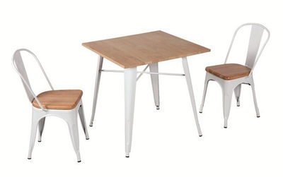 Mesa acero style blanca con madera 80x80 cm - Foto 2