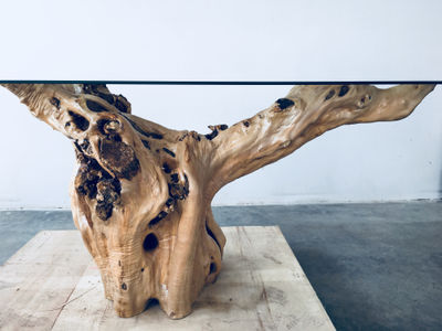 Mesa artesanal original rústica tronco madera olivo