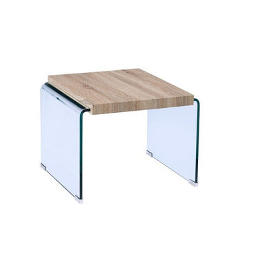Mesa baja de diseño cristal curvado tapa madera natural Osiris - Foto 2
