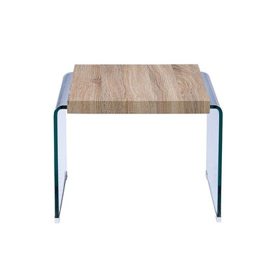 Mesa baja de diseño cristal curvado tapa madera natural Osiris - Foto 3