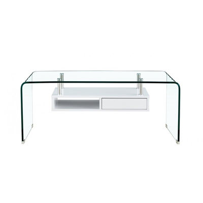 Mesa baja newark con estanteria y cajón - cristal &amp;amp; blanco - Foto 2