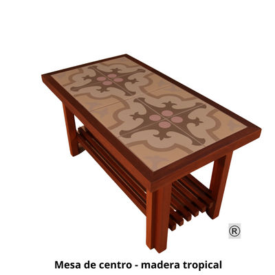 Mesa centro rectangular madera tropical y baldosa española Modelo M- I I -22 - Foto 2
