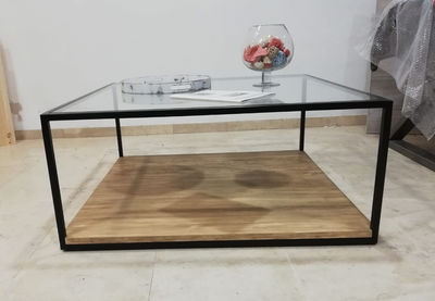 Mesa centro tapa cristal revistero madera - Foto 2