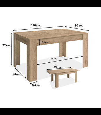 Mesa comedor Bass extensible acabado roble, 77cm(alto) 140-200cm(ancho) - Foto 2