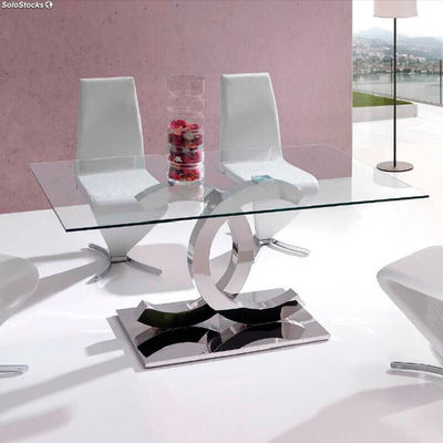 Mesa Comedor en Acero y Cristal Templado Modelo Chanel - Foto 3