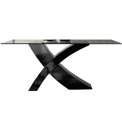 Mesa comedor fija cristal transparente,patas madera negra/blanca Mod Volcan