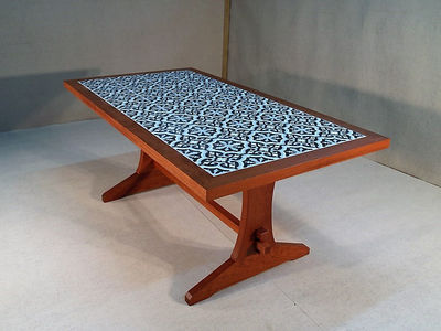 Mesa Comedor rectangular de madera tropical y cerámica española - Foto 4