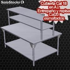 Mesa con repisa doble mtirdc170ep en isla con piso esmaltada