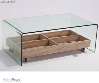 Mesa cristal templado y cajonera madera con ruedas Arian - Foto 2