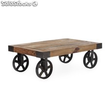 Mesa de apoio de madeira com rodas de ferro