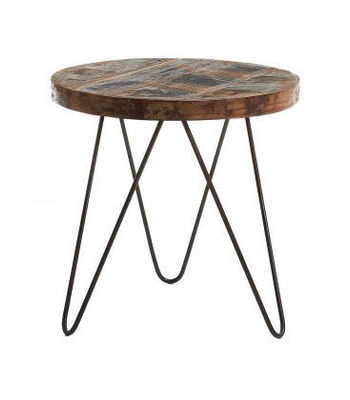Mesa de apoio de madeira redondo com pernas de ferro