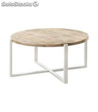 mesa de café com estrutura de ferro branco - em madeira de manga em acabamento
