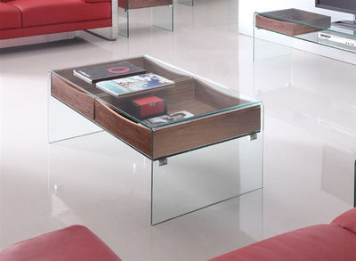 Mesa de Centro 120x60 con Cajones y Cristal Curvado Mod. BACH