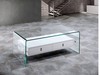 Mesa de centro cristal curvo, dos cajones lacados blanco 110x60x43h FLISA