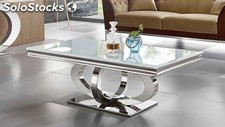 Mesa centro cristal curvo de 12 mm dos cajones laca blanca satinada