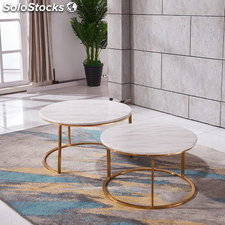 Mesa de centro de mármore com moldura dourada