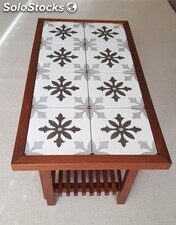 Mesa de centro rectangular madera tropical y baldosa española Modelo M- I I -232