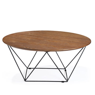 mesa de chá redonda de madeira natural com base metálica
