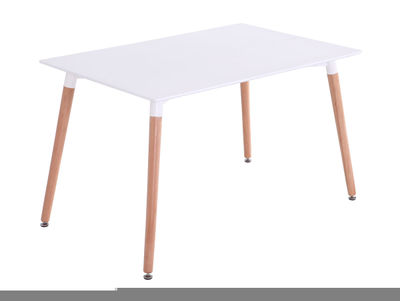 Mesa de comedor 120 cm, color blanco,patas macizas color natural Mod Aston