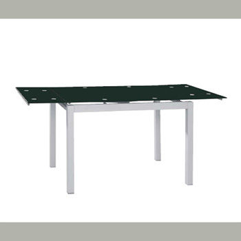 Mesa de comedor extensible 2 lados cristal negro/ acero gris Mod OSAKA
