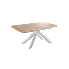 Mesa De Comedor Extensible Blanca Patas Metálicas Tablero De Roble Nordish.