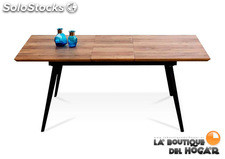 Mesa de comedor extensible negra patas metálicas tablero DM Nogal Modelo Branch