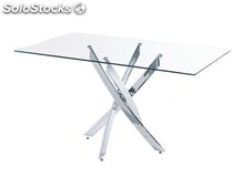 Mesa De Comedor Fija Cromada De Estilo Moderno Cristal Templado Modelo Thunder