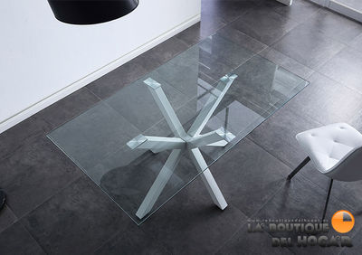 Mesa de comedor fija de estilo moderno en cristal templado Modelo Cross - Foto 3