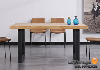 Mesa de comedor fija negra con patas metálicas y tablero de Roble Modelo Loft - Foto 5