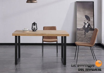 Mesa de comedor fija negra con patas metálicas y tablero de Roble Modelo Natural - Foto 3