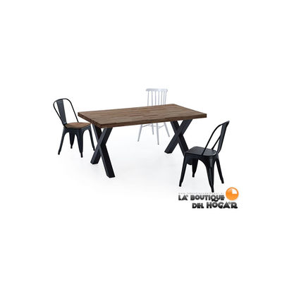 Mesa De Comedor Fija Negra Con Patas Metálicas Y Tablero Roble Modelo X-Loft 160 - Foto 2