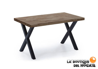 Mesa con tablero de madera y patas metálicas en color Blanco Acabado  Barnizado Mate