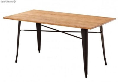 Mesa de comedor rectangular Tolix tapa de madera 120x80 Negra