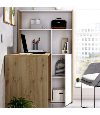 Mesa de despacho Roc con estanteria 1 puerta acabado Blanco Nordic 138.5 - Foto 2