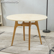 Mesa de jantar de madeira redonda simples branca e preta moderna